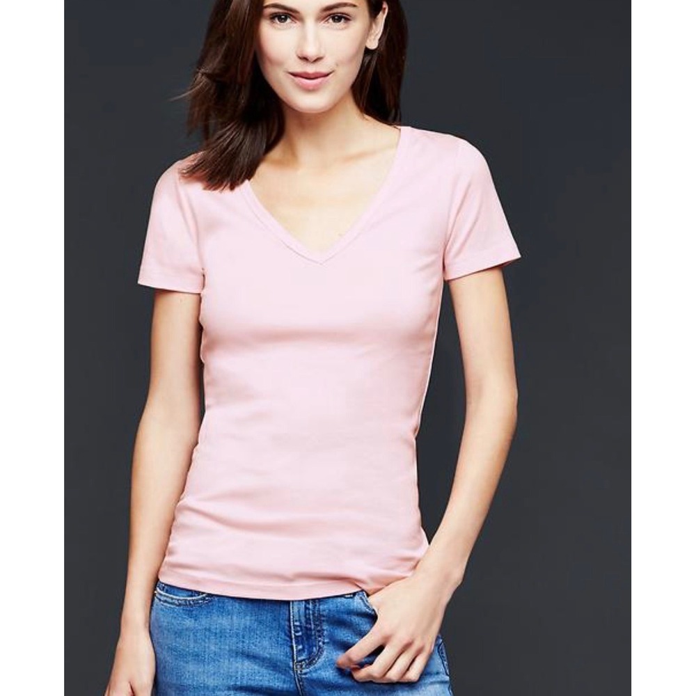 GAP Womens The Modern V-Neck T-Shirt Light Pink Short Sleeve Slim Fit Size M NWT